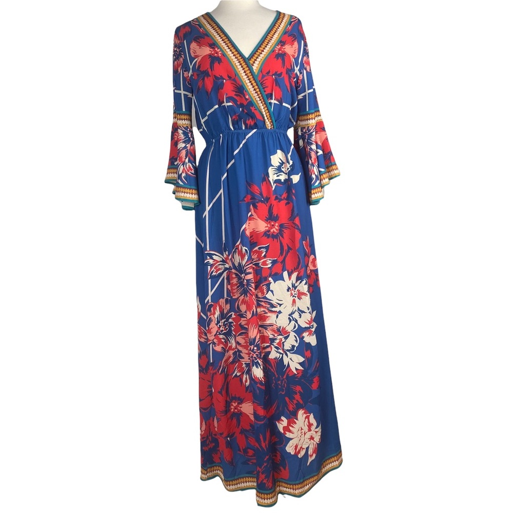 FLYING TOMATOES Multicolor Floral Wrap Maxi Dress Size Medium